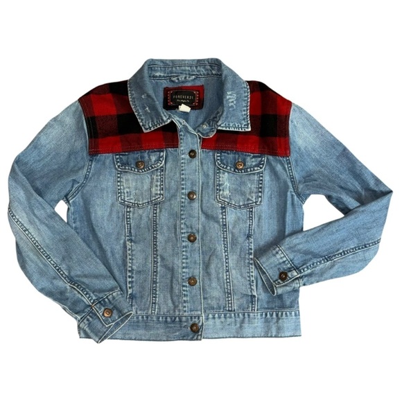 Forever 21 Buffalo Check Denim Jacket Women’s S Country Cowgirl Western Casual - Picture 3 of 8